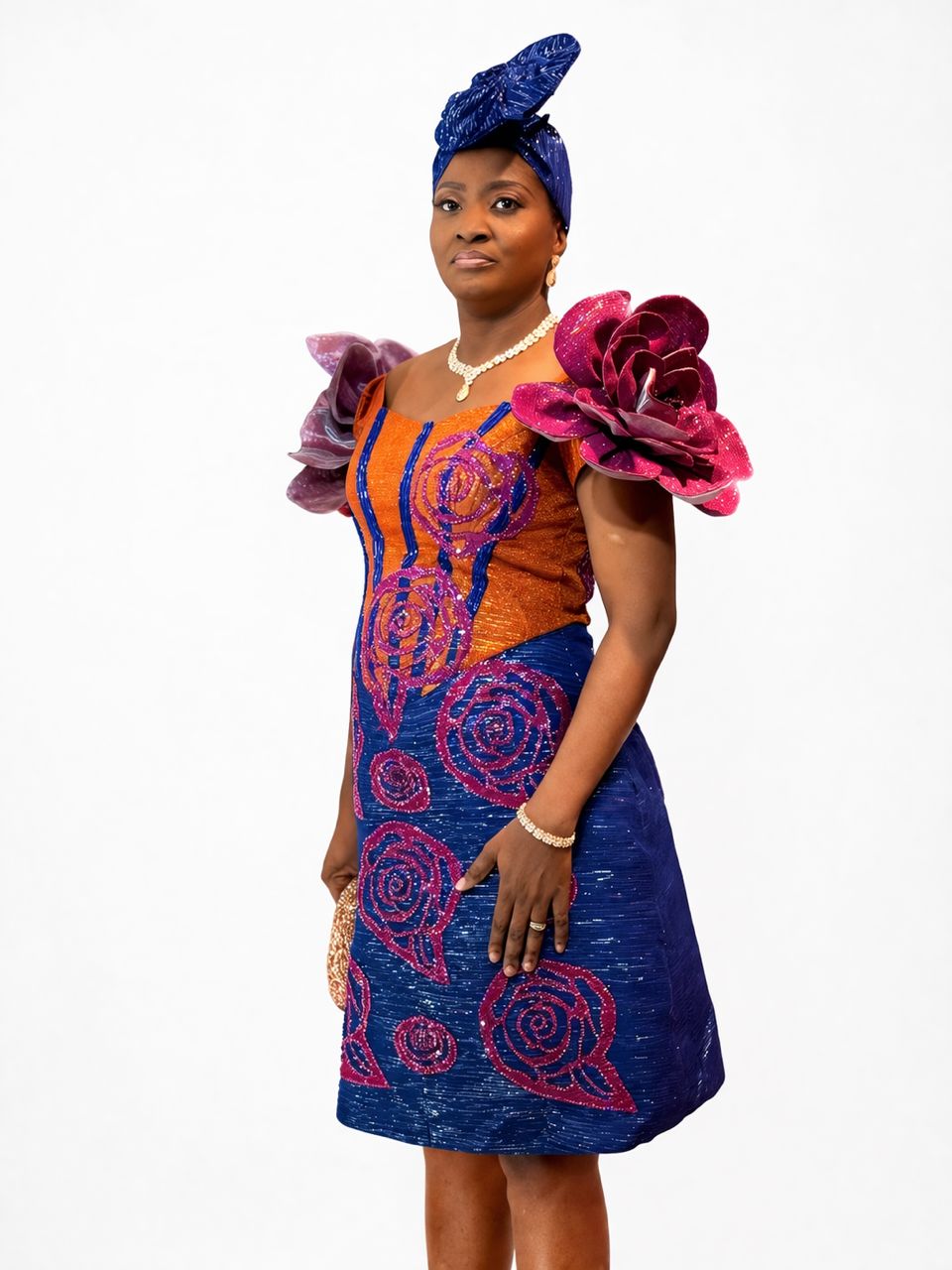 T&T Royal Petal Beaded Cocktail Aso-Oke